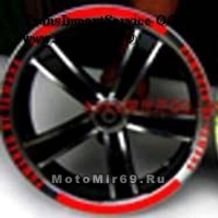 Наклейки на колесный диск 10-12 MOTOSPORT неон-красный, широкая, прерывистый СПОРТ-контур,ОЧ.МОДНАЯ