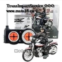 Модель мотоцикла радиоуправляемая (черно-белый байк с усатым мотоциклистом в шлеме)