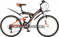 Велосипед 24 STINGER BANZAI (2х.подвес,18ск,рама сталь 14,торм.обод V-Brake) черный